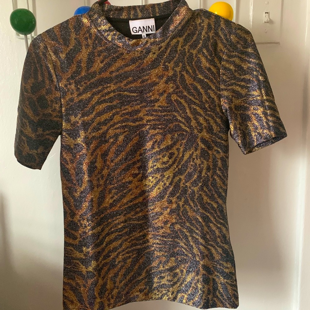 Ganni Tiger-Print Sparkle Tee